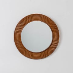 1960s French Circular Rattan Mirror