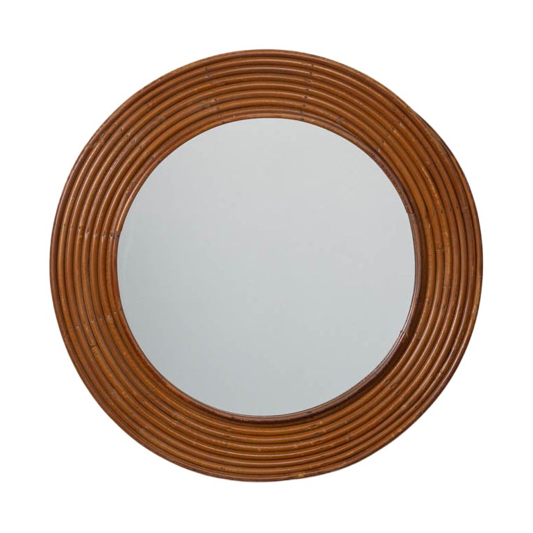 1960s French Circular Rattan Mirror
