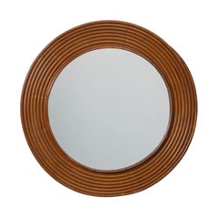 1960s French Circular Rattan Mirror