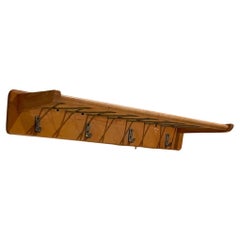 1960s French Coat Rack in Maple Wood and Rope Four Brass Hooks France