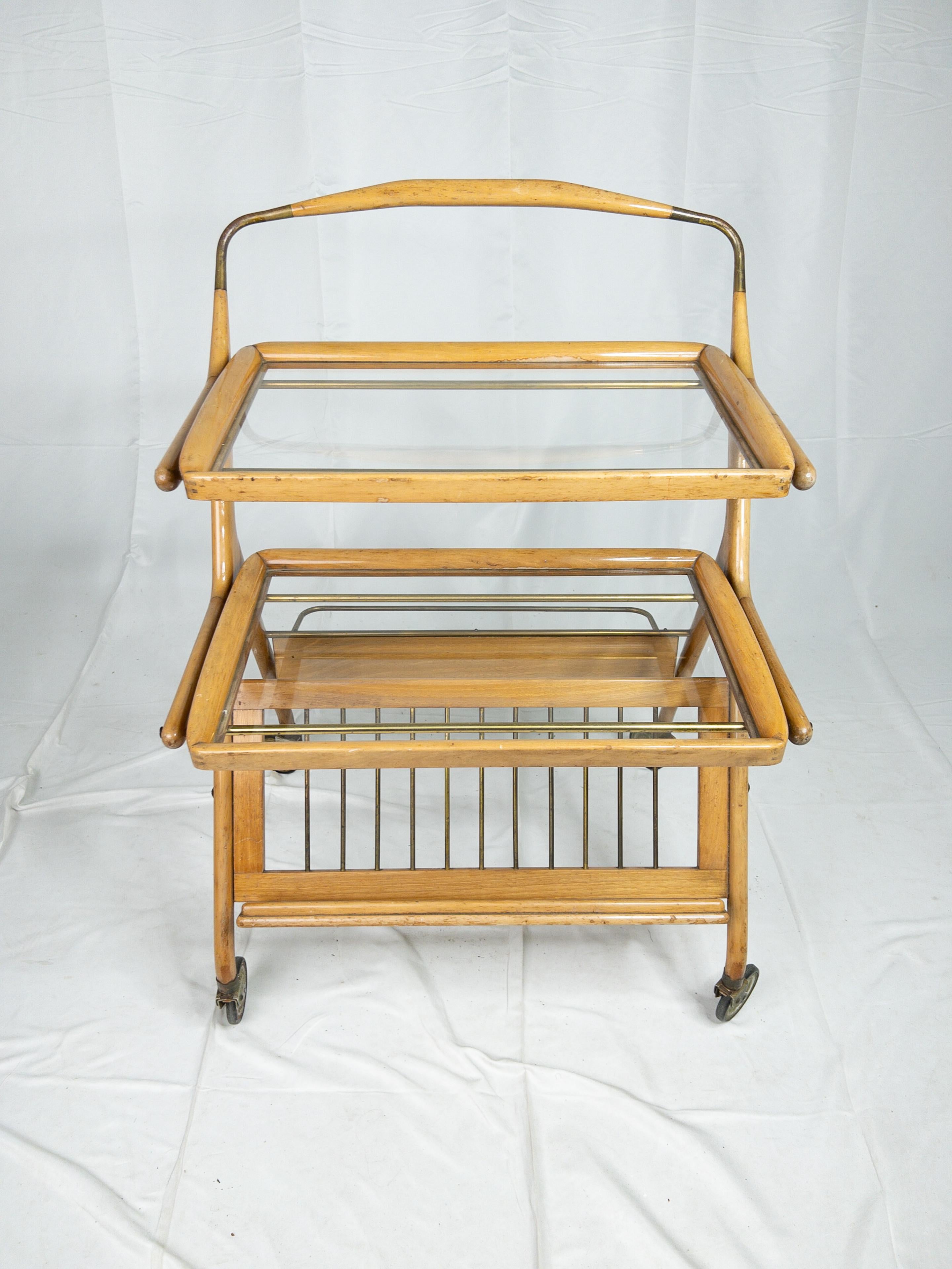 Mid-Century Modern 1960’s French Collapsible Wooden Bar Cart For Sale