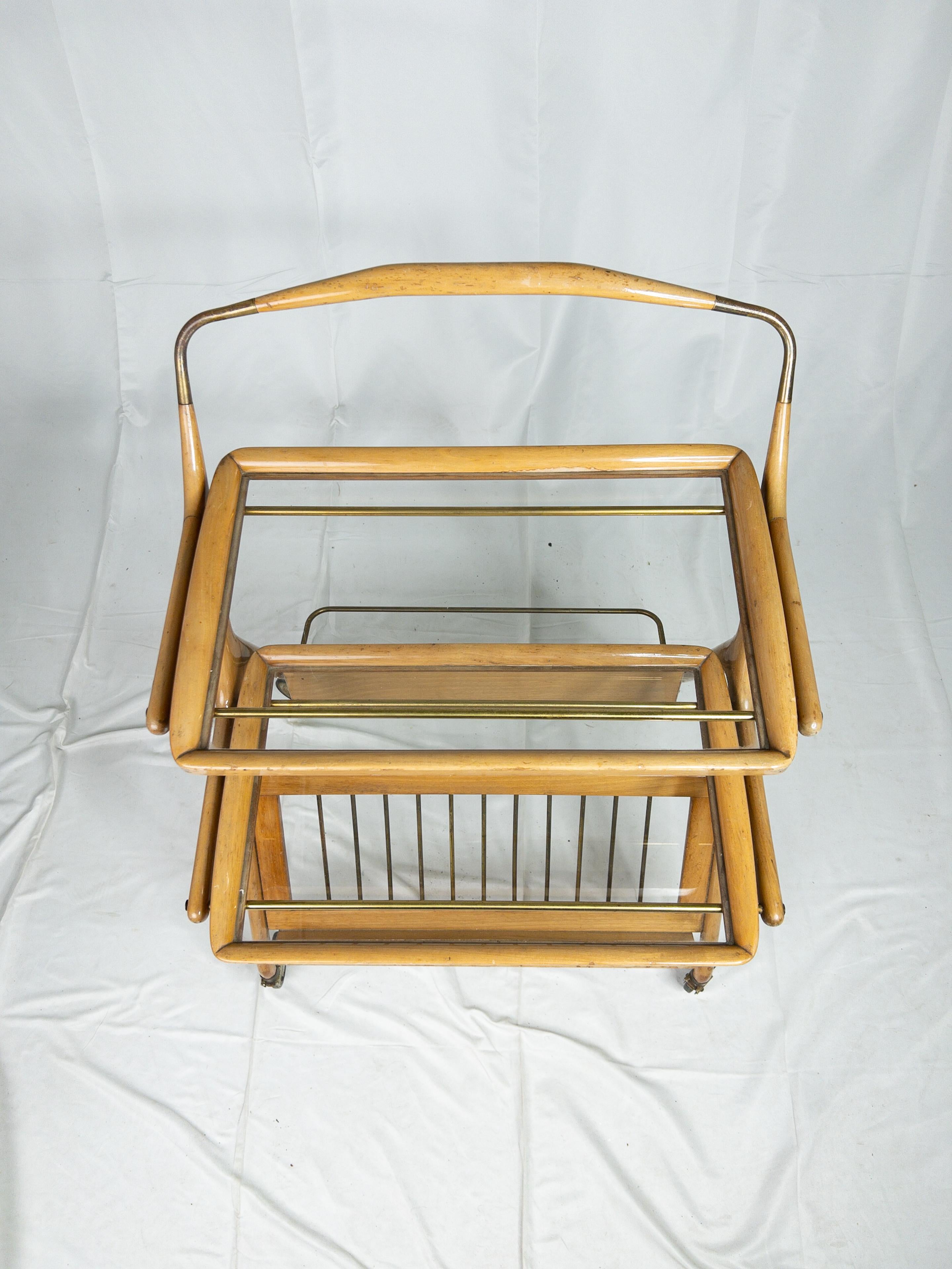 Mid-20th Century 1960’s French Collapsible Wooden Bar Cart For Sale