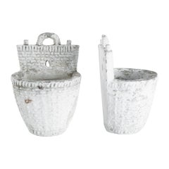 1960s French Concrete Planters, a Pair