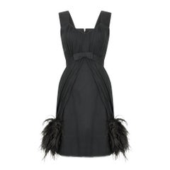 1960s French Couture Black Chiffon and Feather Cocktail Dress