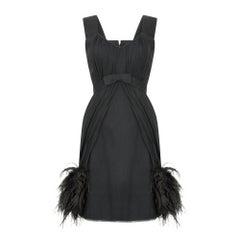 Retro 1960s French Couture Black Chiffon and Feather Cocktail Dress