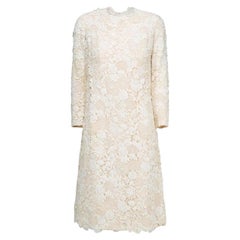 1960s French Couture Cream Guipure Floral Lace Midi Dress