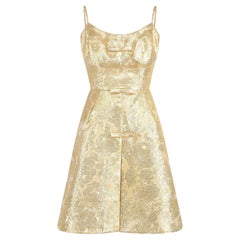 1960s French Couture Floral Gold Brocade Dress Ensemble