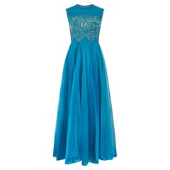 1960s French Couture Organza Dress with Embroidered and Beaded Bodice