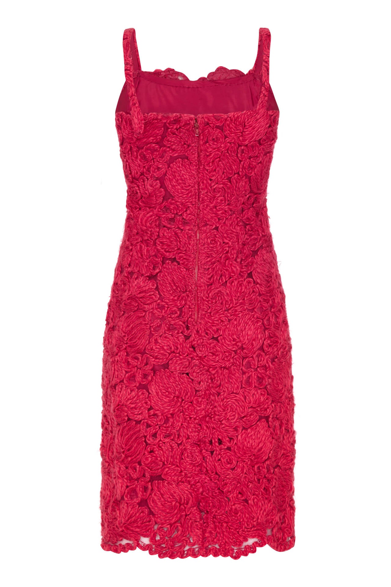 Women's 1960s French Couture Red Wool Applique Dress Suit For Sale