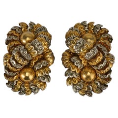 1960s French Couture Silver and Gold Figure of 8 Clip On Earrings