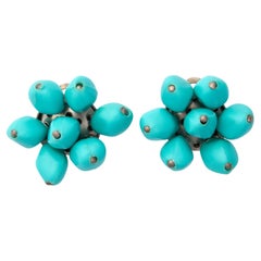 1960s French Couture Turquoise Clip On Earrings