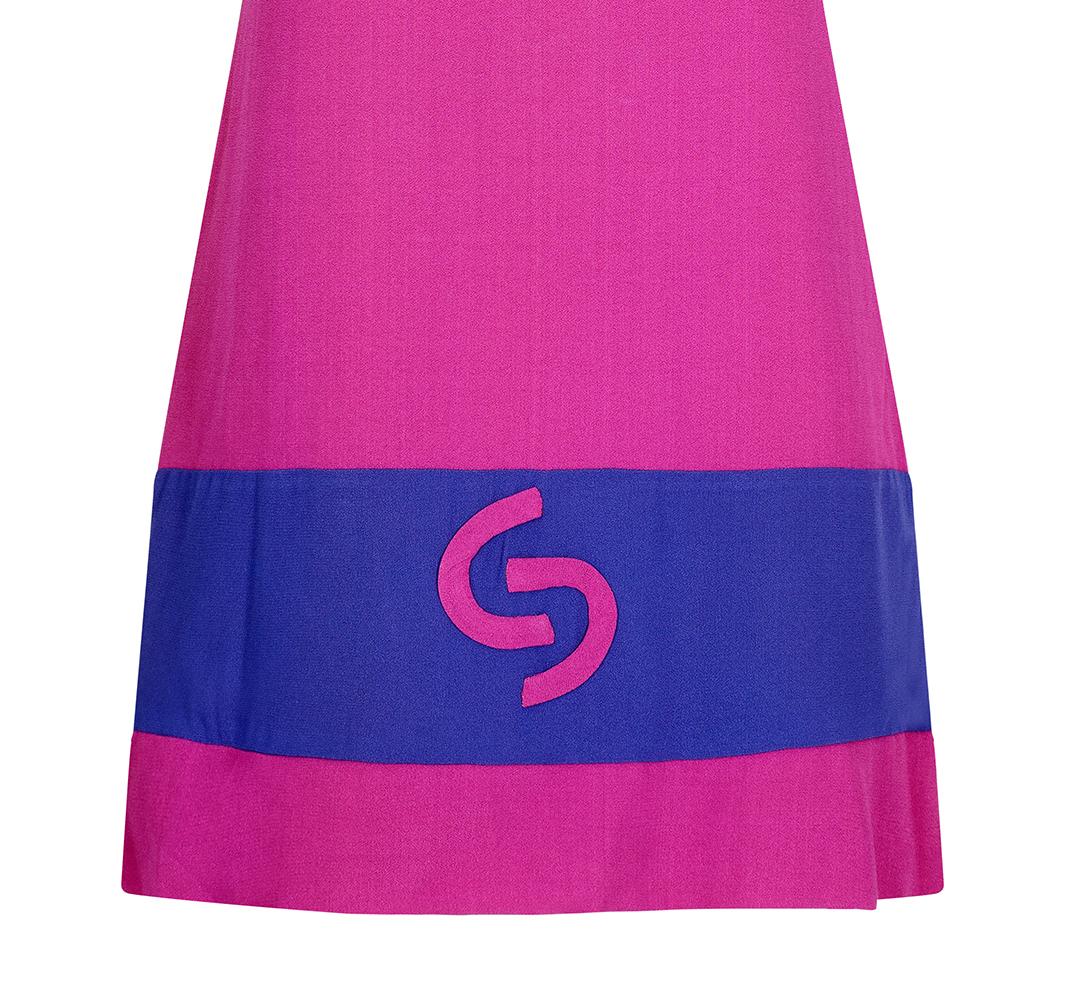 1960s French Crepe Pink & Purple Trapeze Dress For Sale 2
