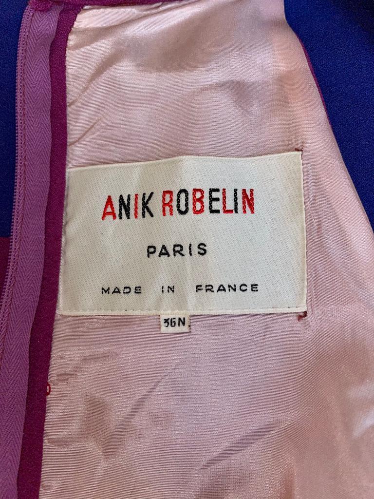 1960s French Crepe Pink & Purple Trapeze Dress For Sale 3