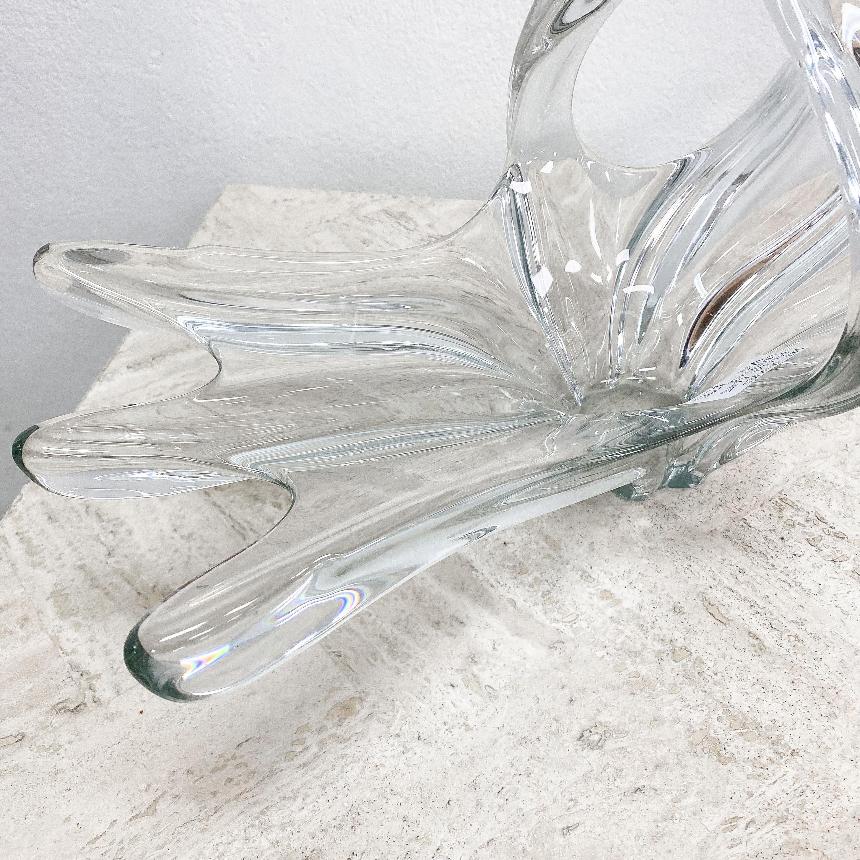 Mid-Century Modern 1960's French Crystal Glass Art Vannes Centerpiece Fruit Bowl Vase