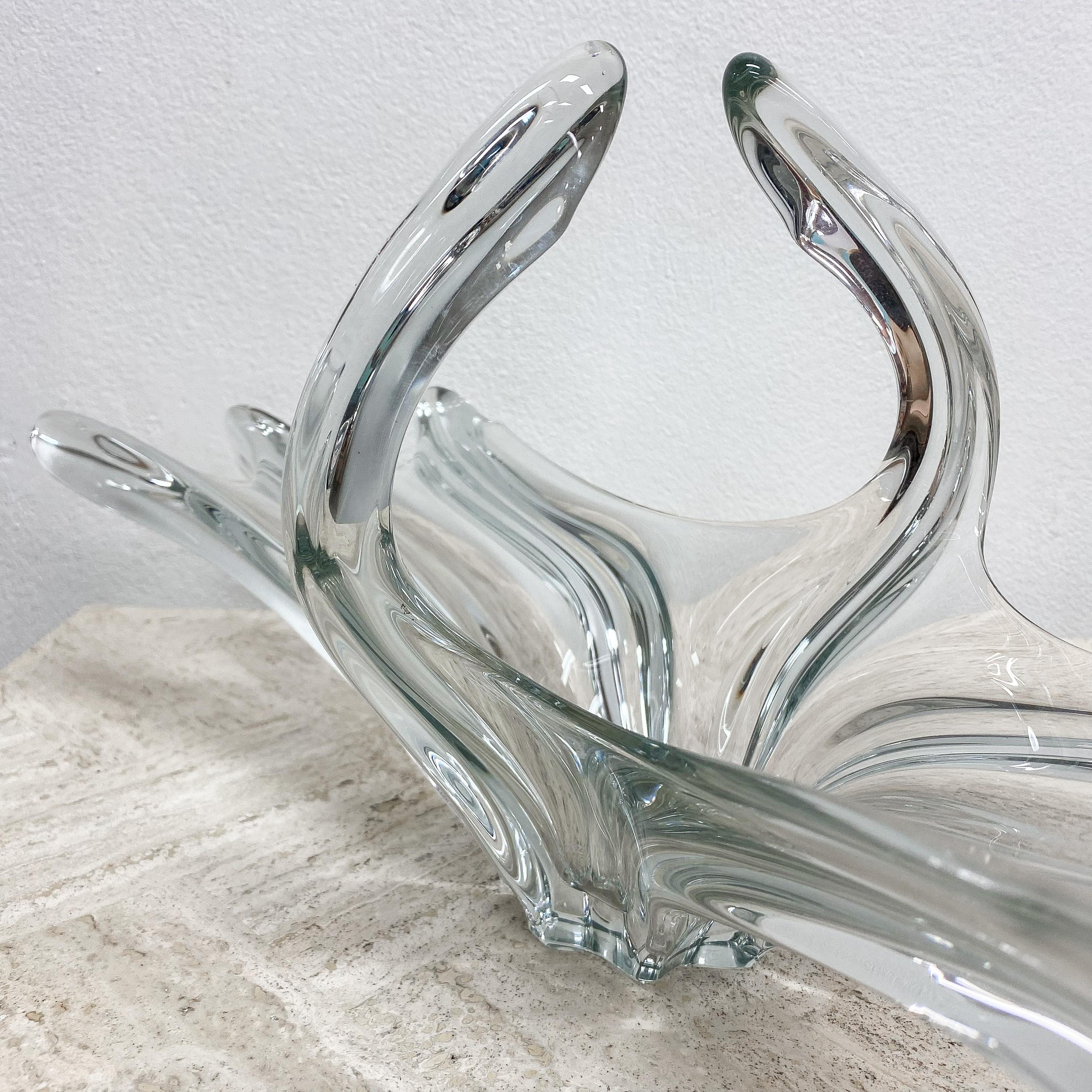 1960's French Crystal Glass Art Vannes Centerpiece Fruit Bowl Vase In Good Condition In KINGSFORD, NSW