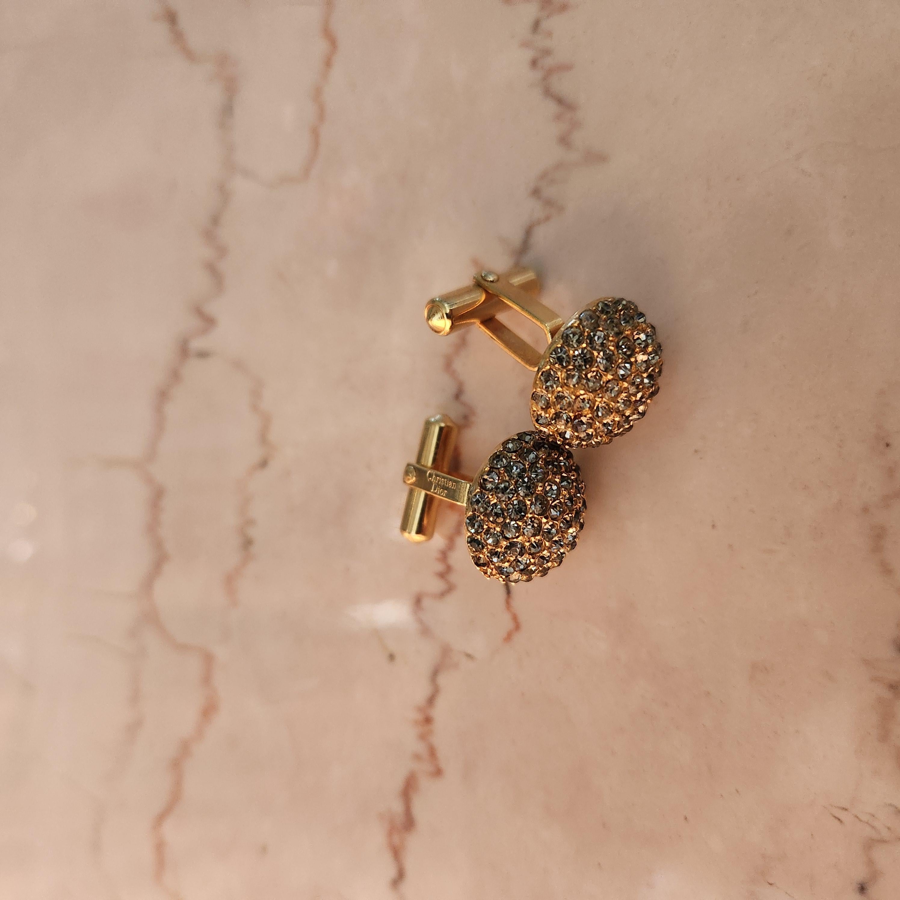 Metà XX secolo Gemelli da polso francesi anni '60 Vintage Christian Dior Gold Pavé in vendita