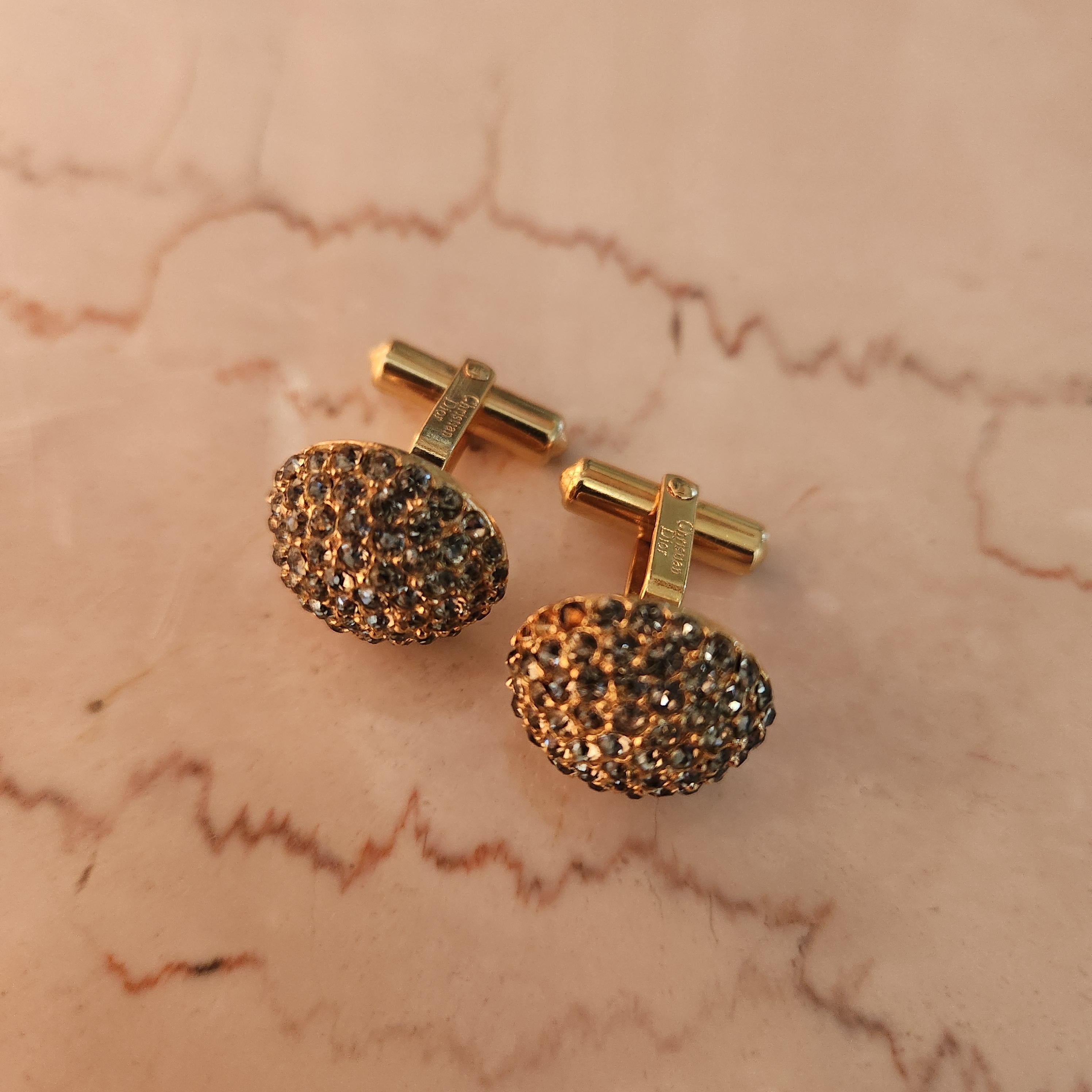 Gemelli da polso francesi anni '60 Vintage Christian Dior Gold Pavé in vendita 2