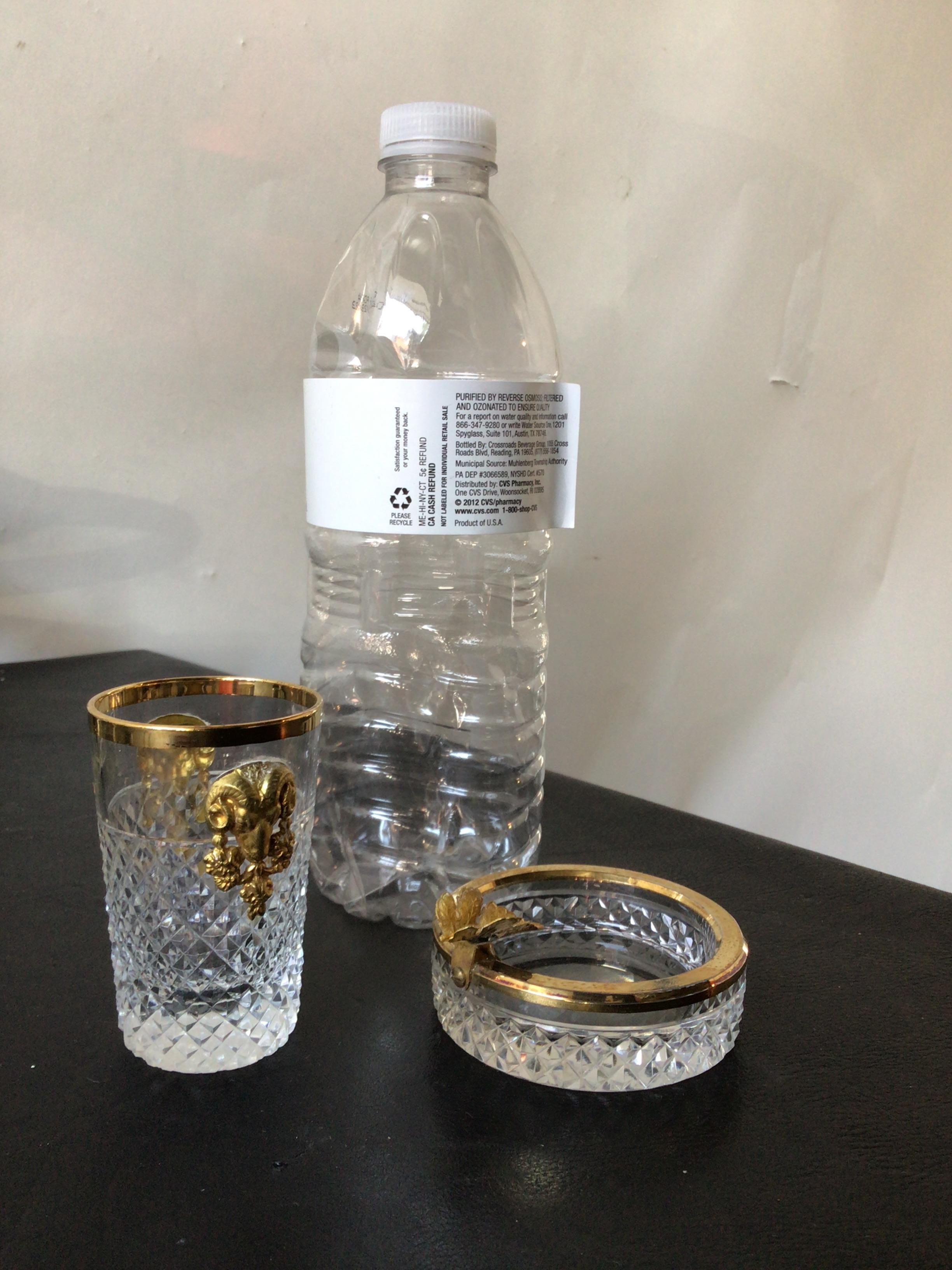 Mid-20th Century 1960s French Cut Glass Personal Ashtray and Cigarette Holder .2 Sets Available