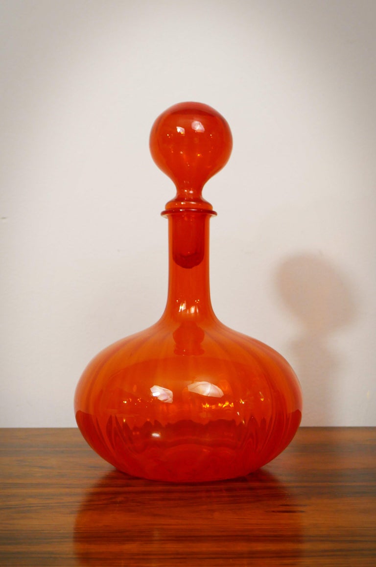 1960s French Decorative Orange Glass Decanter For Sale at 1960s French Decorative Orange Glass Decanter For Sale at