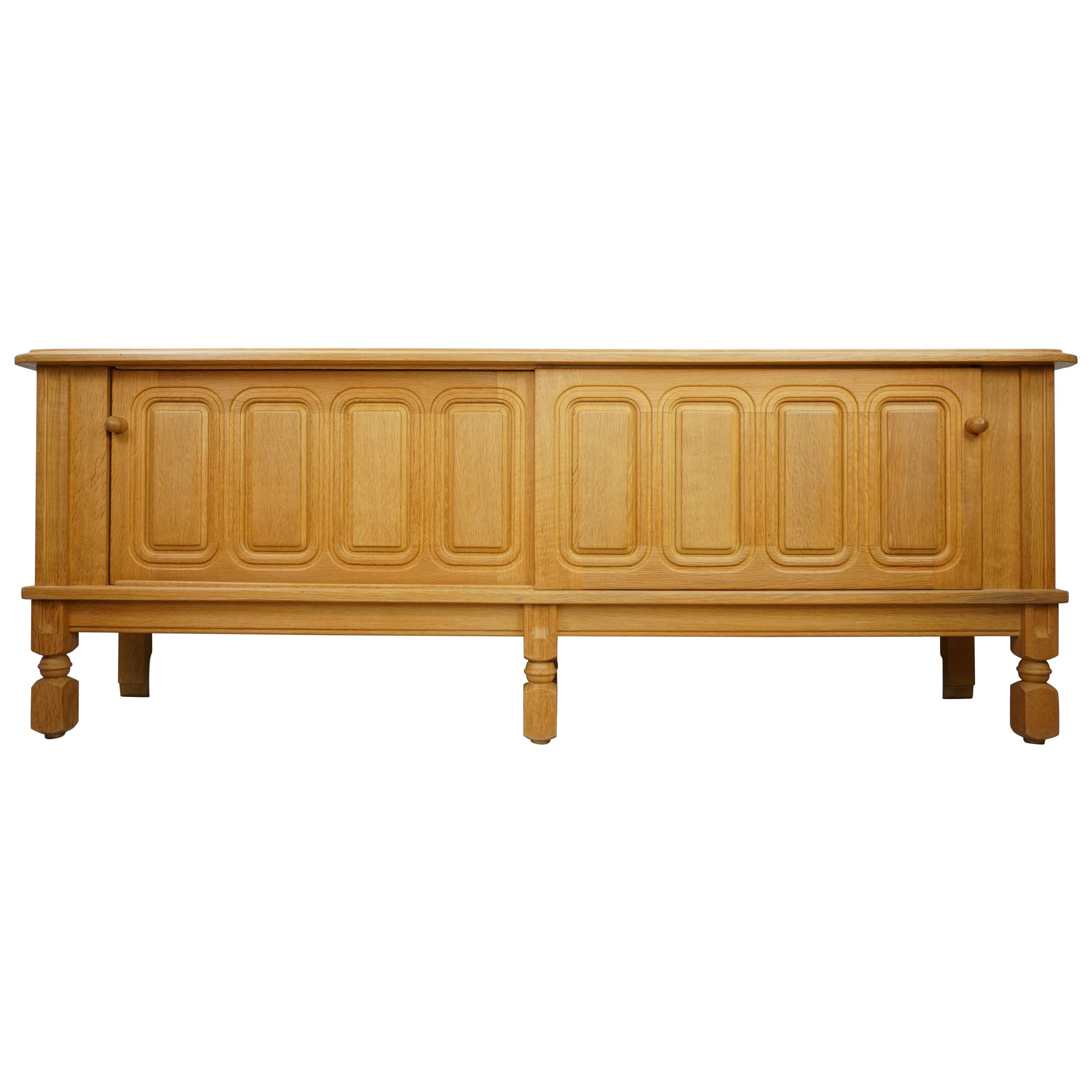 1960s French Design Solid Oak Sideboard "Mathias" Model by Guillerme et Chambron