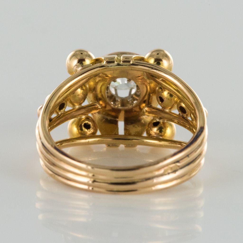French 1960s Diamond 18 Karat Yellow Gold Retro Ring 6