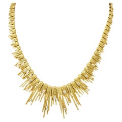 1960
s French Diamond 18 Karat Yellow Gold Vintage Fringe Modernist Necklace