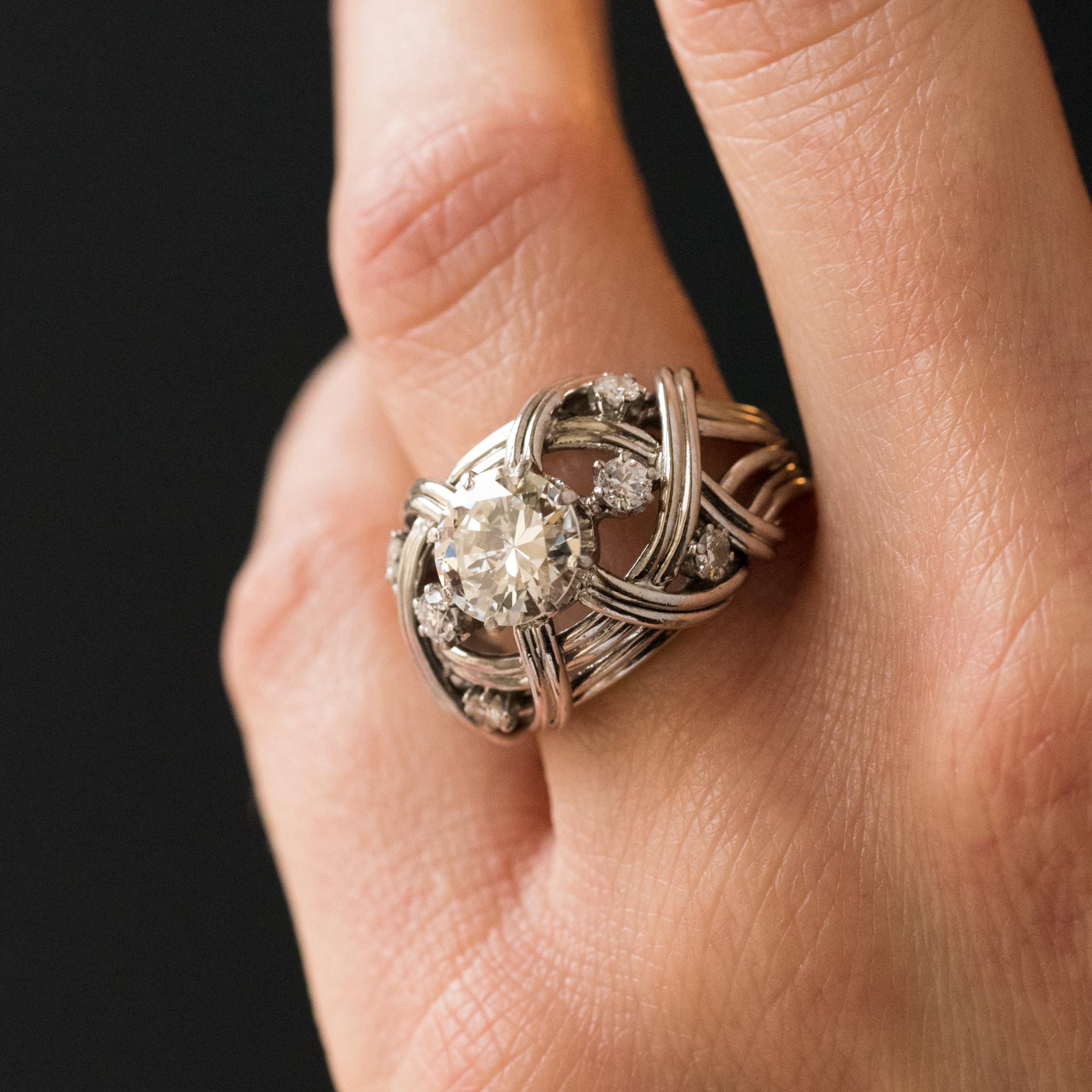 Radiant Cut 1960s French Diamond Gold Dome Ring