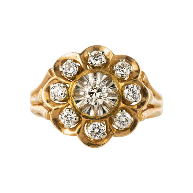 1960s French Diamond Gold Platinum Ring
