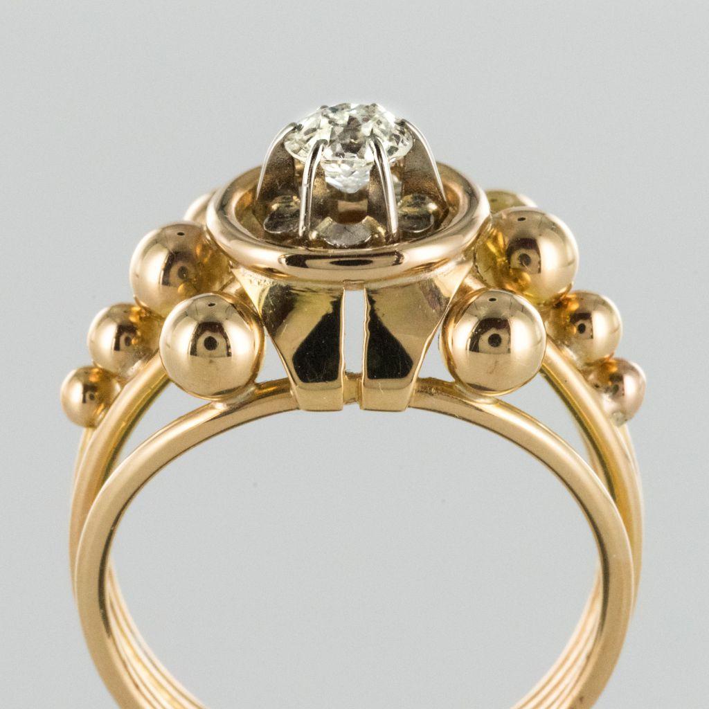 French 1960s Diamond 18 Karat Yellow Gold Retro Ring 2