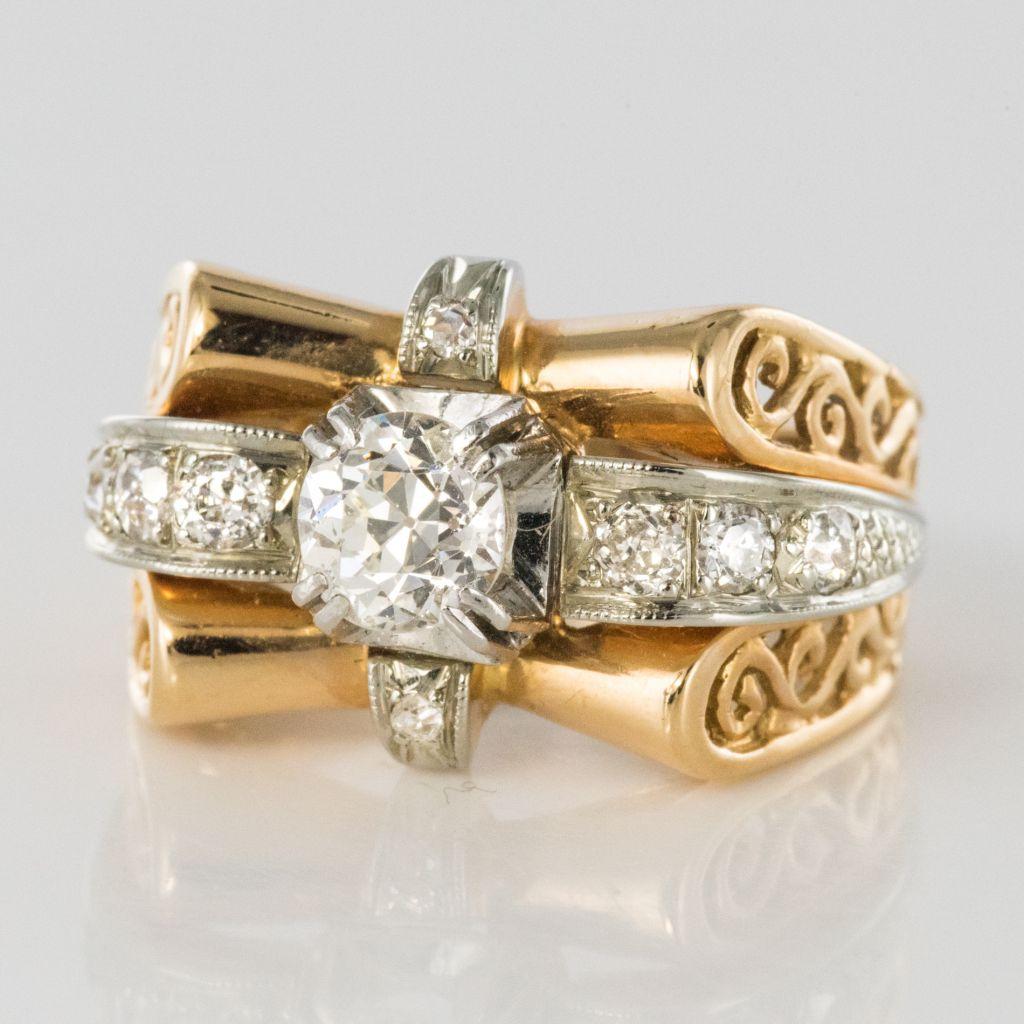 1960s French Diamond Gold Ring In Good Condition In Poitiers, FR