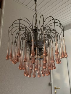 Murano "Lady Isabelle" Chandelier Pink Drops, 1980s Chandelier
