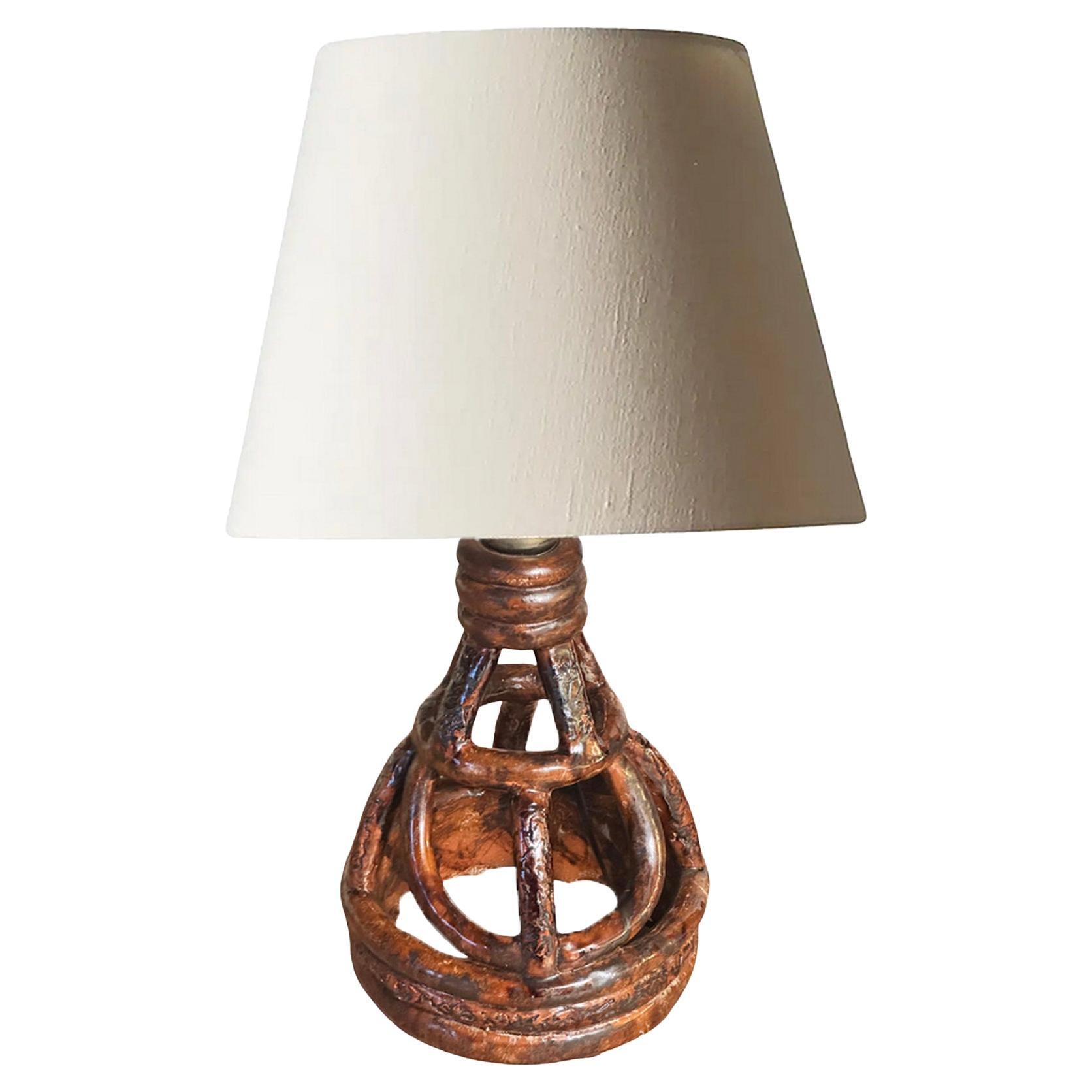 1960s French Earthenware Table Lamp in Sculptural Terracotta