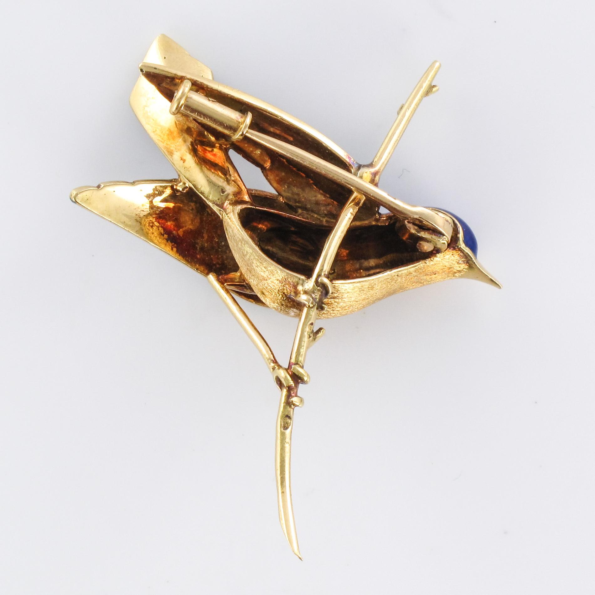 1960s French Enamelled Bird on its Branch 18 Karat Yellow Gold Brooch 10