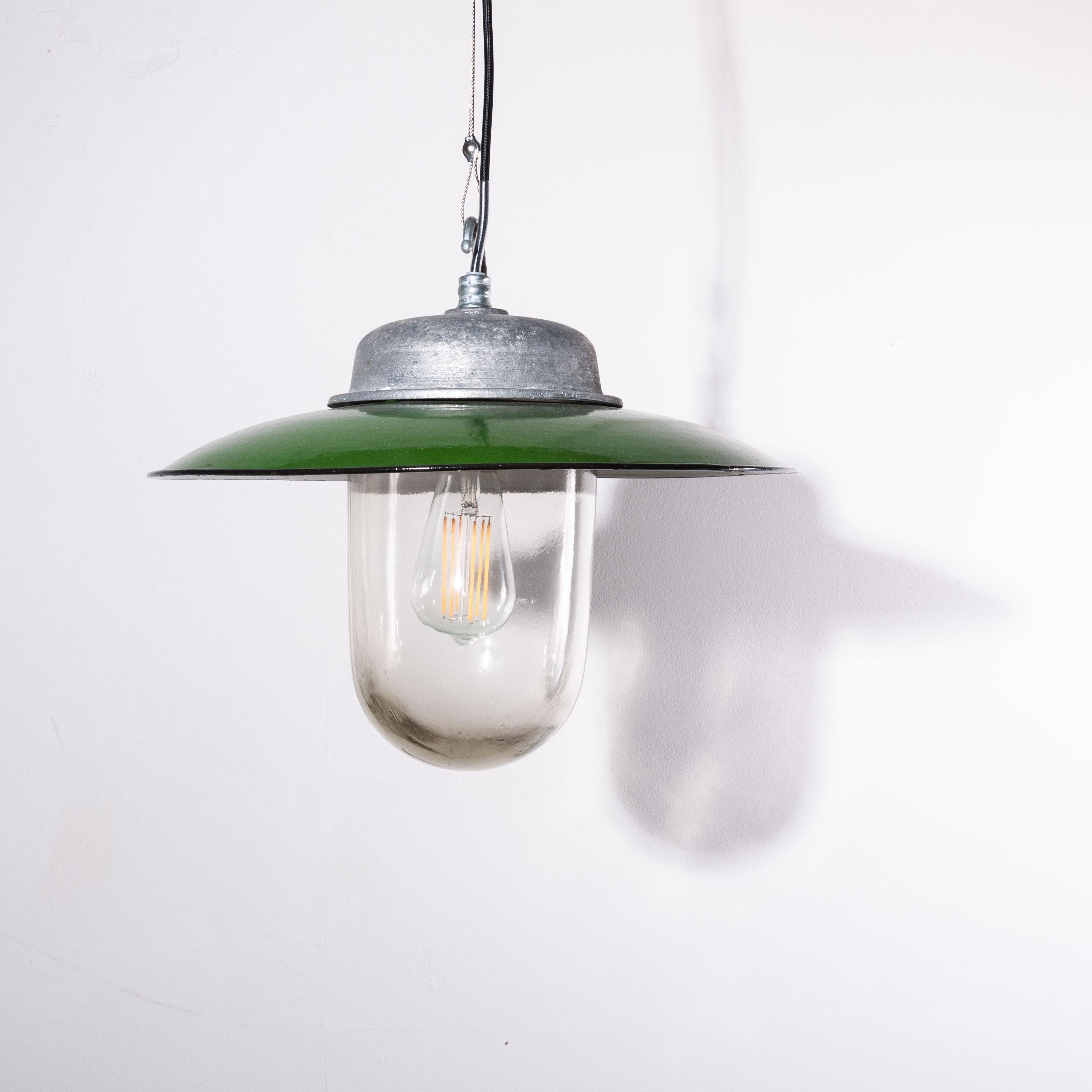 Mid-20th Century 1960s French Enamelled Ceiling Pendant Lamp/Light Shades with Original Glass