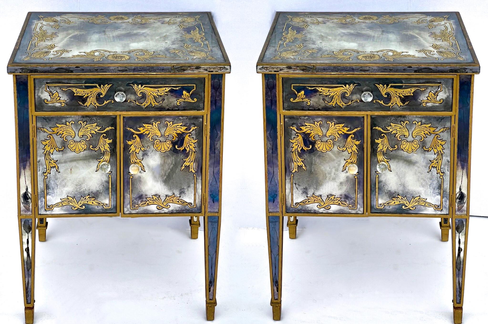 20th Century 1960s French Englomise Mirrored Chests / Side Tables Att. Maison Jansen, Pair