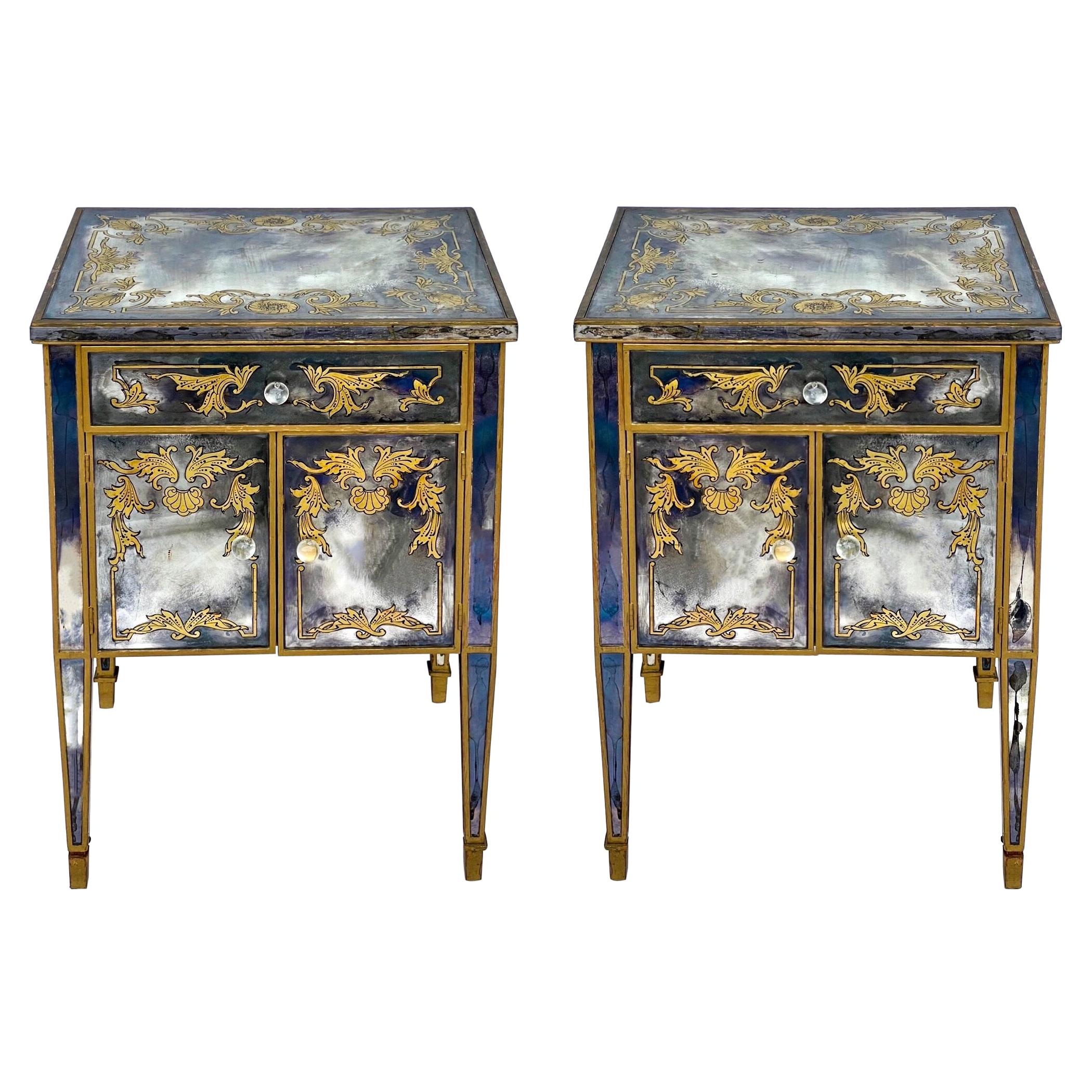1960s French Englomise Mirrored Chests / Side Tables Att. Maison Jansen, Pair