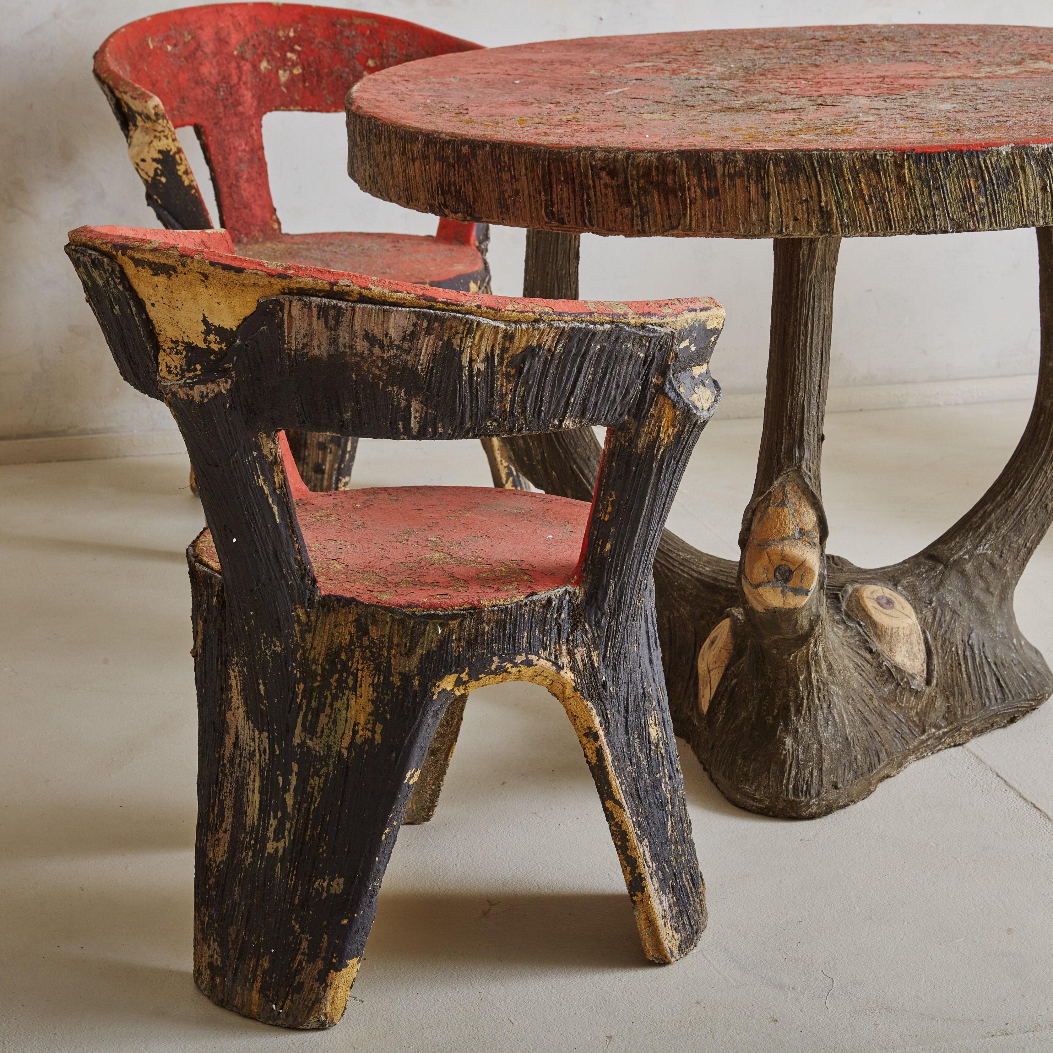 Mid-20th Century 1960s French Faux Bois Garden Table + Chairs