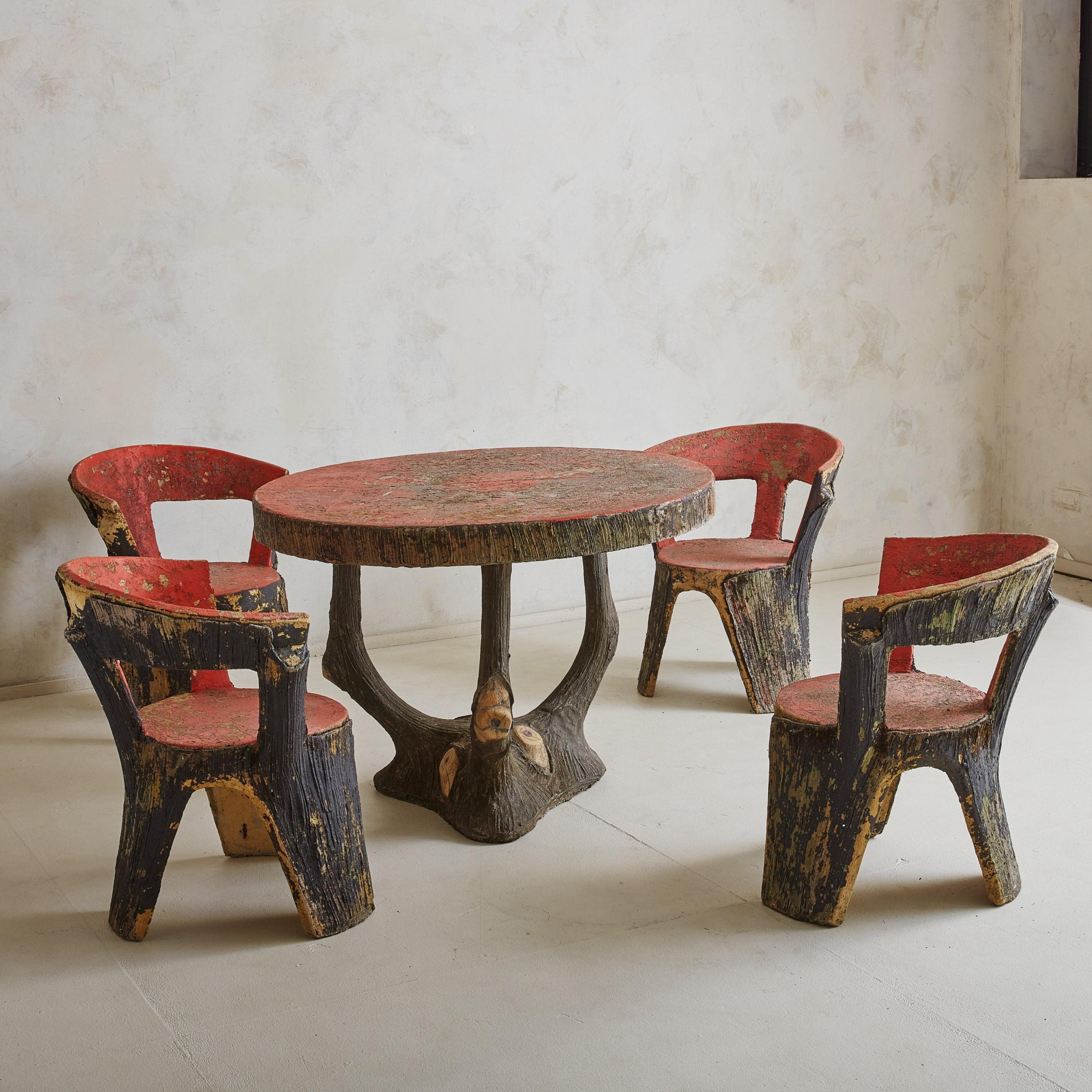 Metal 1960s French Faux Bois Garden Table + Chairs