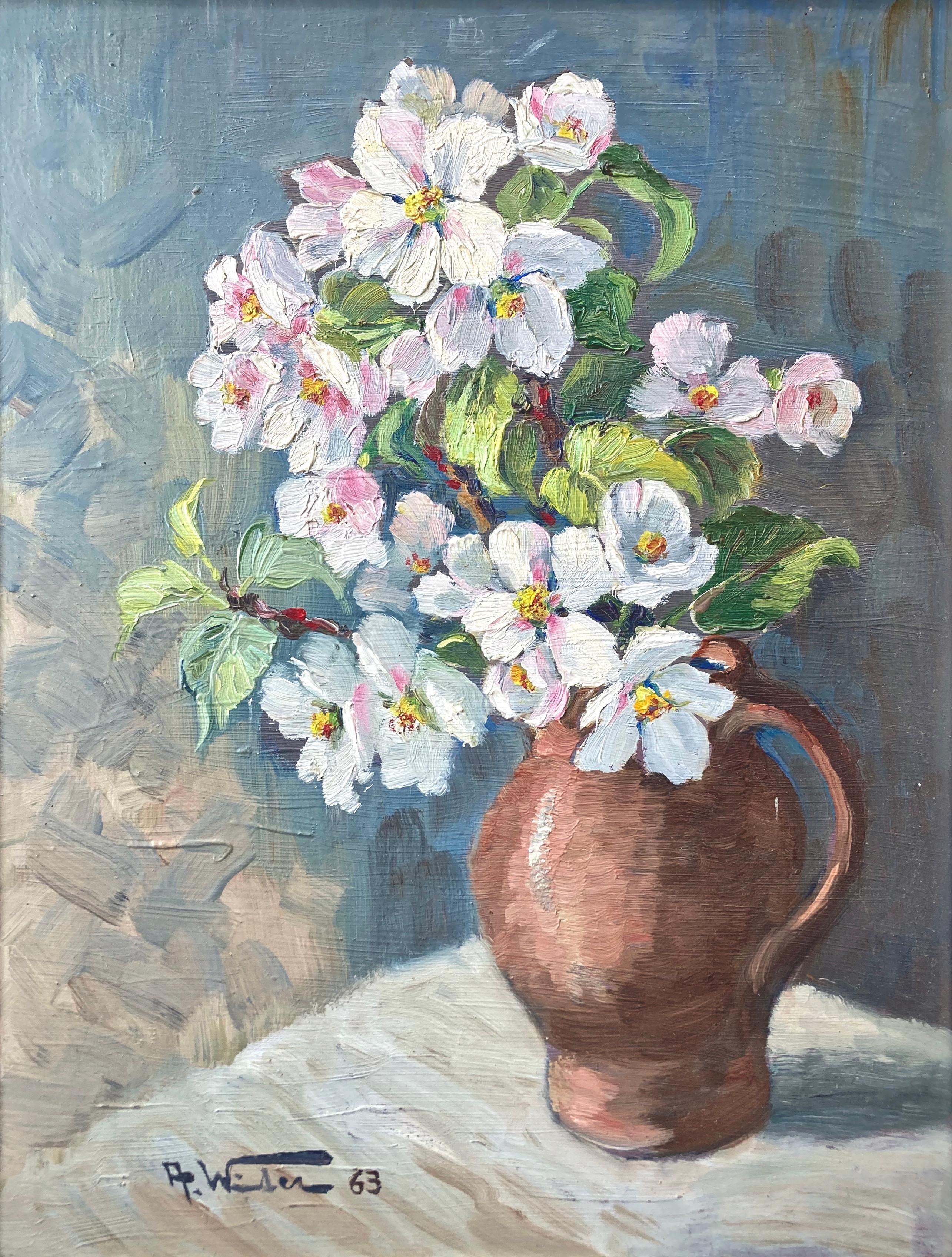 1960s French Flower Still-Life. Oil on Hardboard Signed by Alfred Winter In Good Condition In COLMAR, FR
