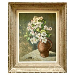 Retro 1960s French Flower Still-Life. Oil on Hardboard Signed by Alfred Winter