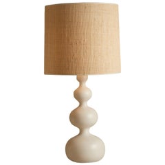 1960s French Four Ball White Lamp with Rafia Lamp Shade