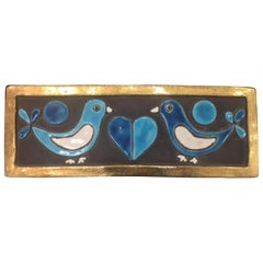 1960s French Francois Lembo Ceramic Box Rare Blue Hues with Bird Motif