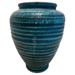 1960s French Gauloise Blue Pottery Vase by Accolay