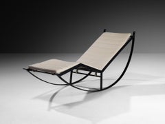 1960s French Geometric Rocking Chair in Black Steel and Off-White Leather