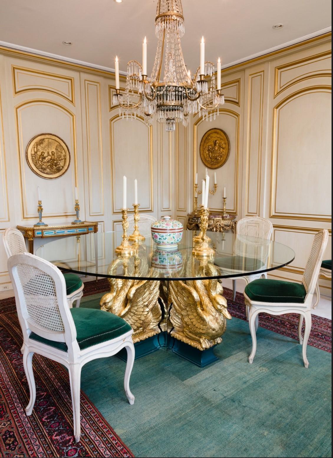 Tavolo da centro o da pranzo in vetro e cigni dorati francese degli anni '60 Coll. Claude Montana in vendita 13