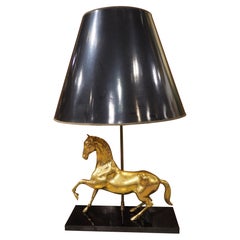 1960s French Gilt Brass Prancing Horse Lamp by Maison Charles, Paris