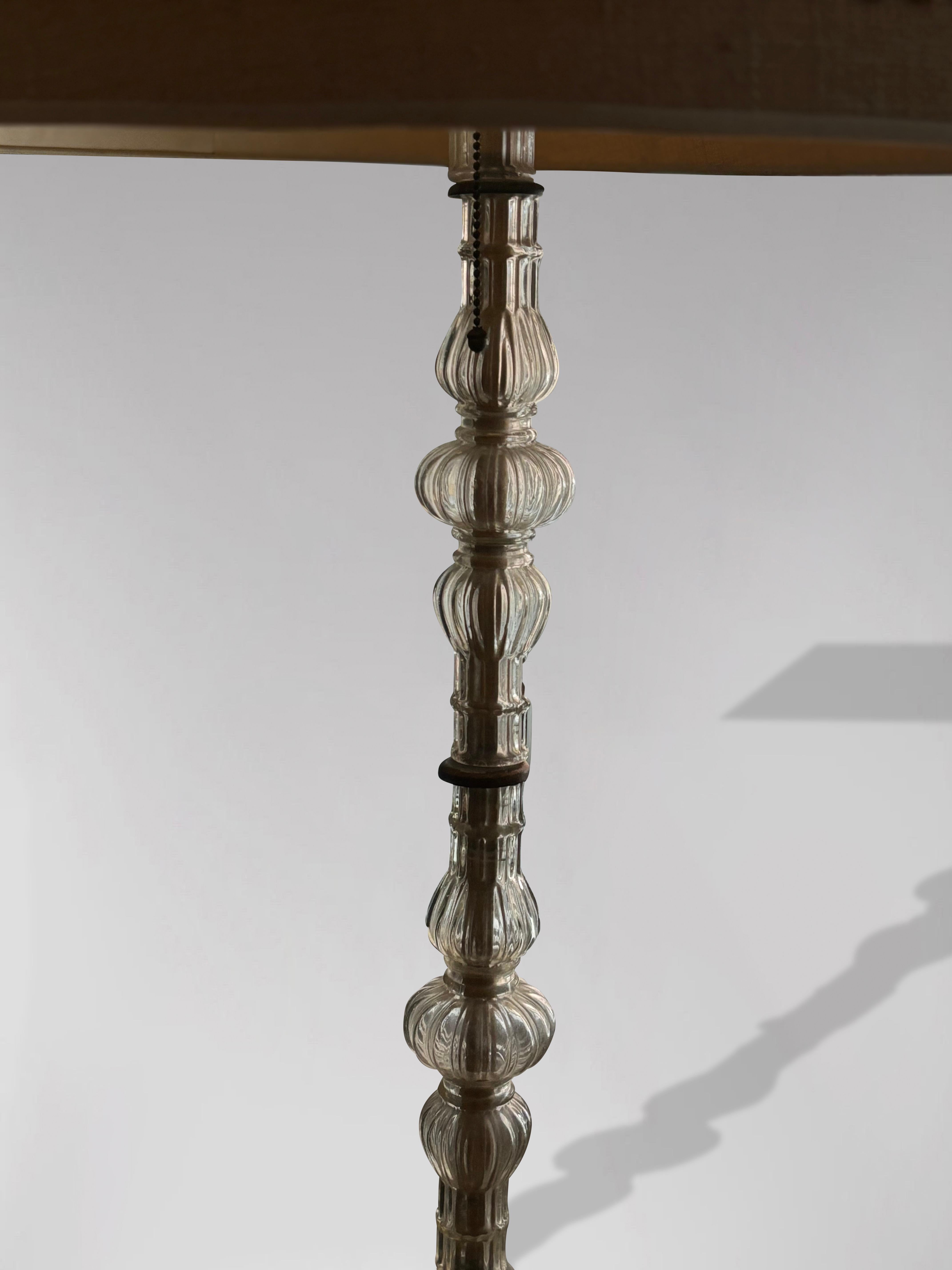 French Provincial 1960s French Glass & Brass Floor Lamp For Sale