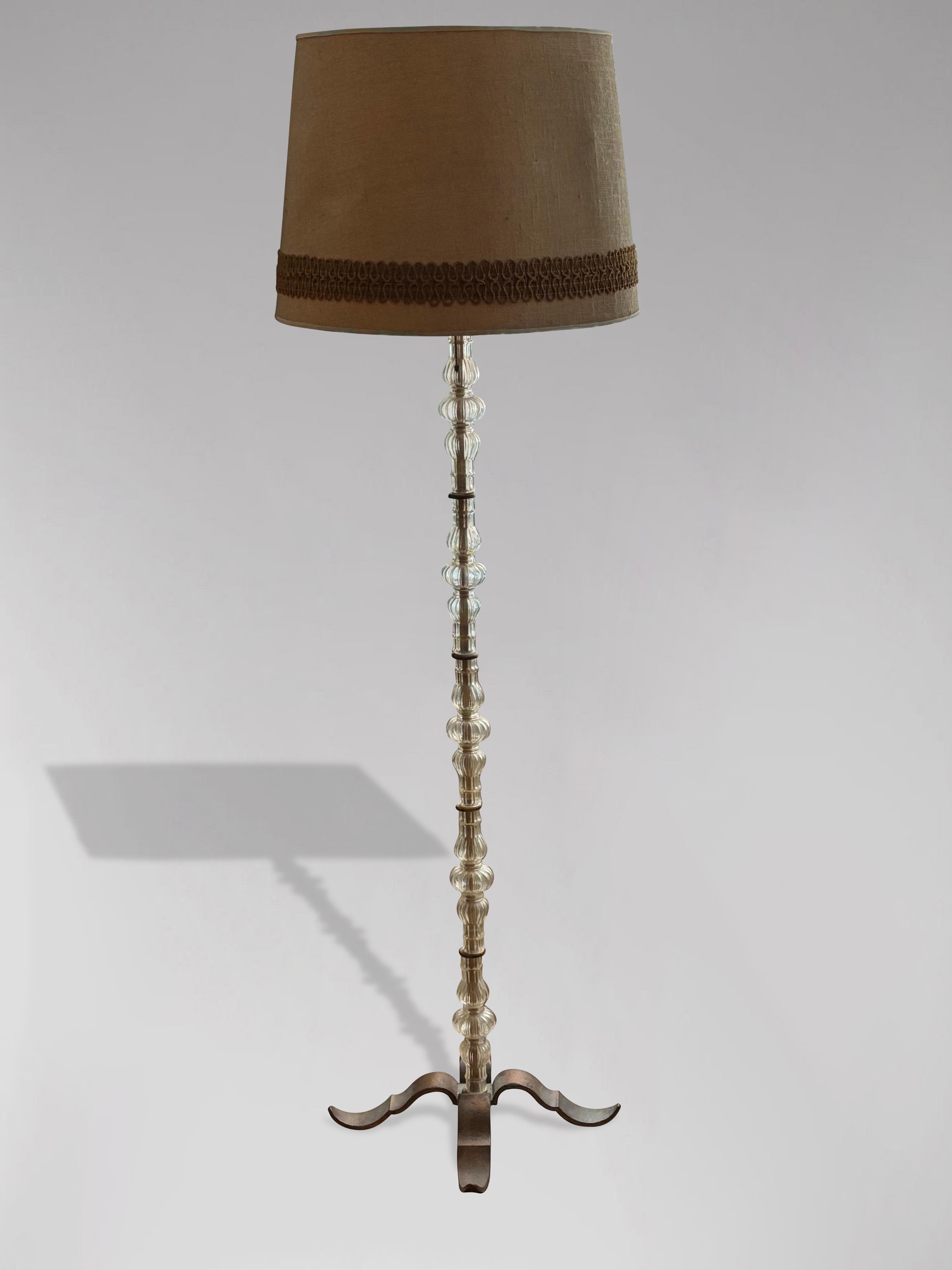 1960s French Glass & Brass Floor Lamp For Sale 2