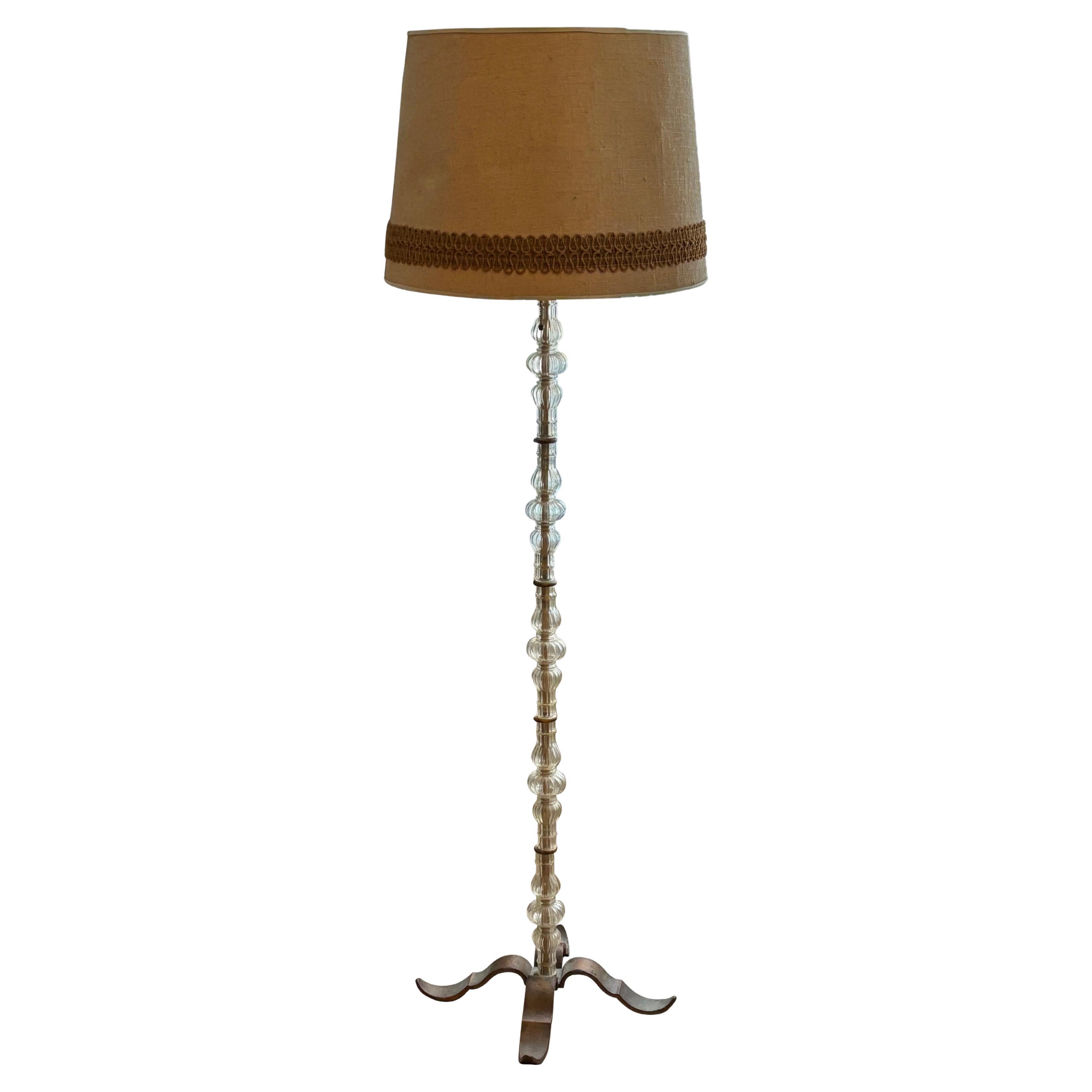 1960s French Glass & Brass Floor Lamp For Sale