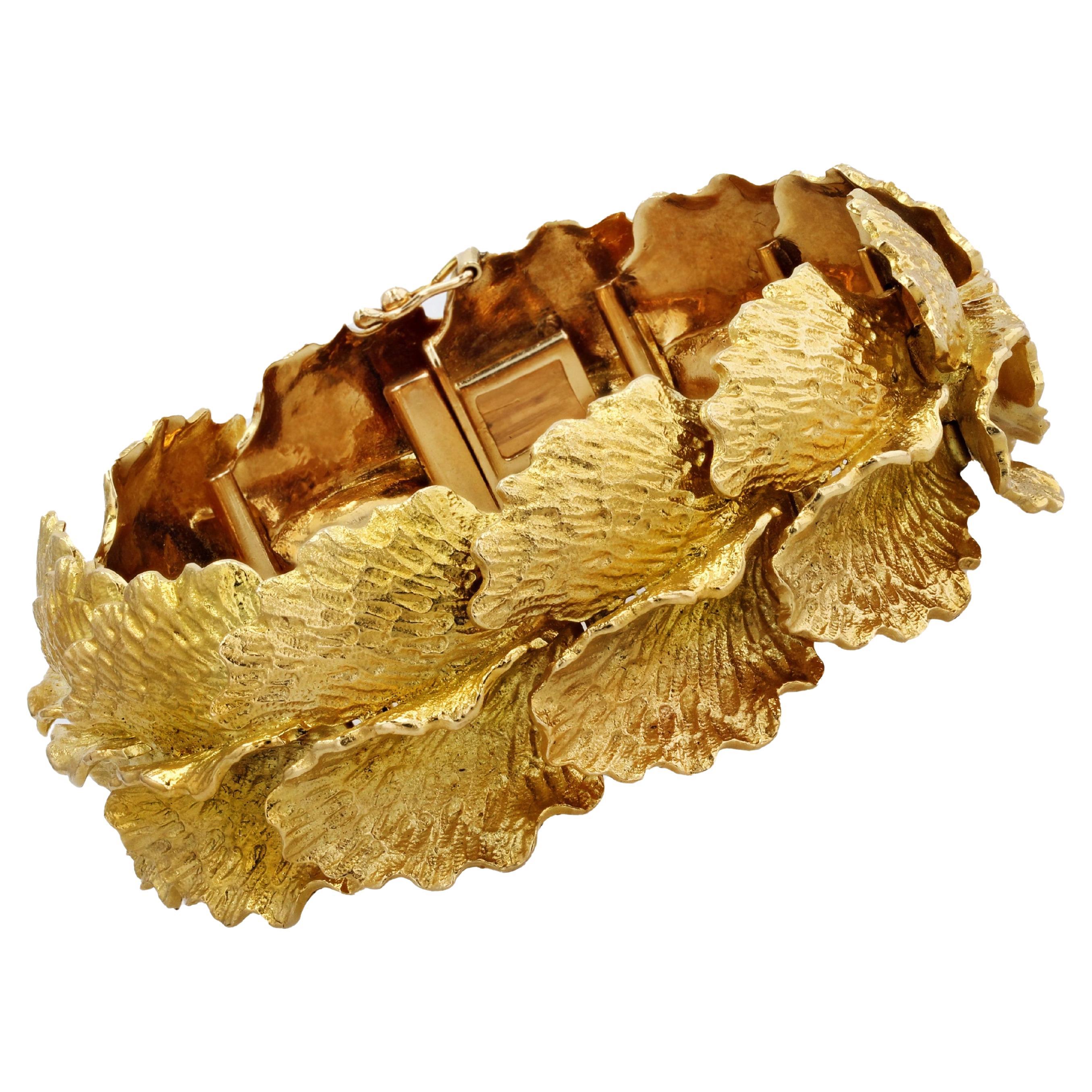 1960s French Gold Leaf Design Bracelet For Sale